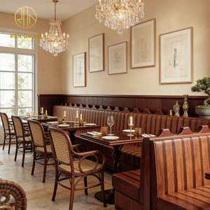 Ensemble de meubles <span class=keywords><strong>vintage</strong></span> en bois et rotin pour <span class=keywords><strong>bistrot</strong></span> américain, café, restaurant, table et chaises, <span class=keywords><strong>banquette</strong></span>, sièges de comptoir - Product Image 6