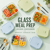 Ensemble de récipients de préparation alimentaire en verre borosilicate, boîte bento divisée avec couvercle hermétique, compatible four et congélateur, vente en gros OEM direct usine