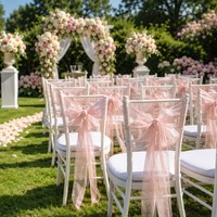 Fabricante Profesional OEM, Marca Laiyuan, Modelo 31535, 15 Colores, Silla de Organza Romántica Desmontable Personalizada, Decoración para Bodas