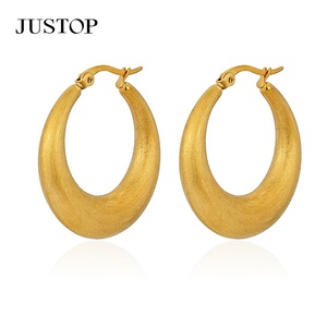 Trendy Hoop <b>Earrings</b> 18K Gold Plated Stainless Steel Hypoallergenic Women's Fashion Jewelry Supplier Geometric Design JUSTOP - Product Image 3