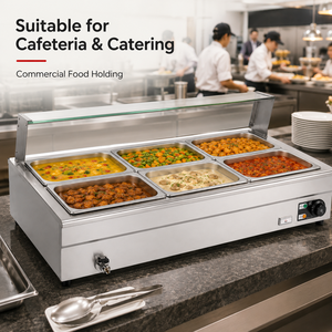 High Efficiency 1500W Bain Marie Electric Food Warmer Stainless Steel 6 Pan <b>Buffet</b> <b>Server</b> Station for Fast Food Shop Catering - Product Image 4