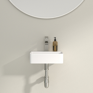 US Stock Kostenloser Versand Weiß Keramik Waschbecken <span class=keywords><strong>14</strong></span> Zoll Wandbehang Kunst becken Moderne Waschbecken Wand halterung Hand wasch schüssel - Product Image 4