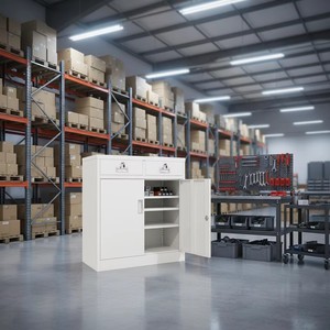Modern Metal Filing <b>Cabinet</b> with 2 Drawers Lockable Office <b>Storage</b> Unit for Commercial Use <b>White</b> Minimalist Design - Product Image 3