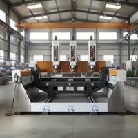 Fresadora CNC de Tres Cabezales JK-9010 para Grabado en Piedra, Granito y Mármol, Controlada por PLC, Motor de Engranajes, Refrigeración por Agua, Potencia de 5.5kW, 3200mm