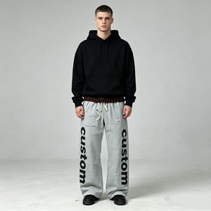 <b>men's</b> <b>joggers</b> Custom Heavyweight 100% Cotton Sweatpants <b>Men</b> Custom logo Printed Double Layer Waist <b>Baggy</b> Wide Leg Sweatpants - Product Image 2