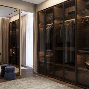 Nouvelle armoire de chambre à coucher moderne, sur mesure, portes coulissantes en verre, construction en bois mélaminé écologique, rangement de luxe - Product Image 5