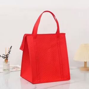 Custom Portable RED Letter Pattern Non Woven Insulated Lunch <b>Bag</b> <b>Food</b> Reusable Thermal Waterproof Tote Keep Warm Cooler Handbag - Product Image 1