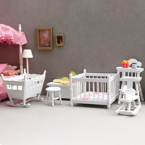 Meubles miniatures pour <span class=keywords><strong>maison</strong></span> de poupée 1:12, chambre d'enfant, berceau, cheval <span class=keywords><strong>à</strong></span> <span class=keywords><strong>bascule</strong></span> en bois blanc, chaise haute, tabouret - Product Image 5