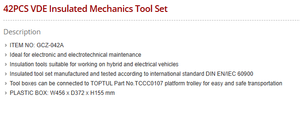 TOPTUL GCZ-042A Ensemble d'outils mécaniques isolés VDE 42 pièces pour véhicules hybrides/électriques Conforme à la norme DIN EN/IEC 60900 Plateforme GCZ - Product Image 5