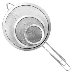 Coador de malha extra fina com alça, coador de malha extra fina de metal com alça para comida, pequeno, grande tamanho, 3 peças