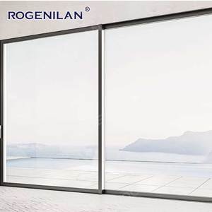 ROGENILAN Nouvelles portes coulissantes panoramiques <span class=keywords><strong>en</strong></span> verre trempé à double couche avec cadre <span class=keywords><strong>en</strong></span> aluminium ultra-mince noir de grande taille personnalisées - Product Image 1