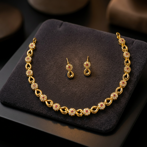 Elegant Gold Plated Hollow Disc Chain Necklace <b>Set</b> Flower CZ Stud Earrings Minimalist Daily Party Wear Fashion Jewelry - Product Image 3