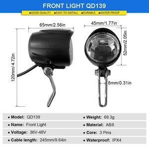 Feu avant et arrière de vélo électrique, 36V, 48V, DK336/DK-15, interrupteur tournant, câble étanche, éclairage LED, pièces de vélo électrique - Product Image 4