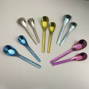 Juego de cucharas de titanio puro, cuerpo recto, textura martillada, color sólido, tazón profundo para uso doméstico y infantil - Product Image 2