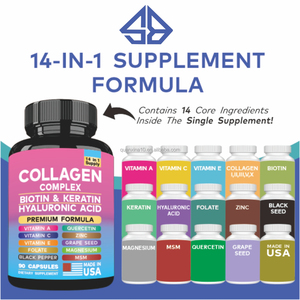 Collagène Biotine Vitamine Acide Hyaluronique Antioxydant Tout-en-un pour la santé des cheveux, de la peau et des ongles des femmes adultes, stimulant l'énergie, 90 capsules - Product Image 2