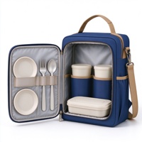 Sac à couverts de pique-nique avec ouverture frontale de style livre, porte-ustensiles et poches pour bouteilles, idéal pour le camping, les voyages et les repas en plein air