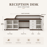 Comptoir de réception en marbre blanc veiné avec panneau latéral en bois foncé cannelé, éclairage LED, logo personnalisé, comptoir de caisse pour bureau ou entreprise