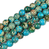 Perles rondes en jaspe impérial bleu turquoise sédiment marin Kelingna, 4mm, 6mm, 8mm, 10mm, 12mm, certifiées GIC, pour la fabrication de bijoux