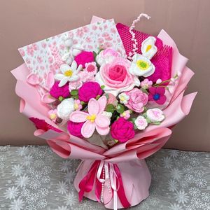 Bouquet <span class=keywords><strong>de</strong></span> fleurs au crochet fait main, cadeau en tricot fini, pour petite amie, meilleure amie, professeur, camarade <span class=keywords><strong>de</strong></span> classe, maman, cadeau créatif - Product Image 3