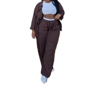 Plus Size Casual Striped Long Sleeve Cardigan Shirt High Waisted <b>Pants</b> African Women's Loose 2 Piece Set Fashion - Product Image 1