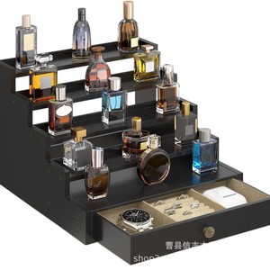 Wooden Multi Layer Display Rack 4 Layers Black Standing Type For Perfume Jewelry Cosmetics <b>Desktop</b> Organizer Drawer Storage - Product Image 1