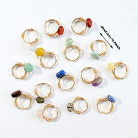 Bagues en pierre naturelle, faites à la main, enveloppées de fil, pierres roulées, bagues ajustables, couleur dorée, bagues en cristal, vente en gros