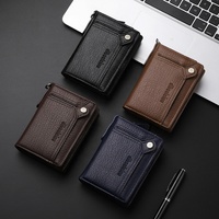 1 Buah Dompet Mini Pria, Dompet Pendek Kulit PU dengan Rantai, Tempat Kartu, Dompet Anti Maling dengan Saku Koin Ritsleting Ganda