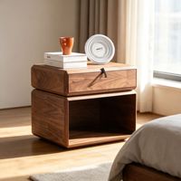 Nakas Minimalis Italia dari Kayu Solid Walnut, Kabinet Samping Tempat Tidur Putar Modern, Kabinet Penyimpanan Kamar Tidur