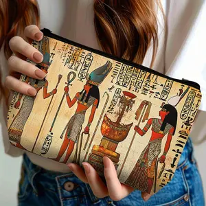 Sac de maquillage <span class=keywords><strong>en</strong></span> polyester avec fermeture éclair, motif personnages de dieux pharaons égyptiens, hiéroglyphes, design mythologie de l'Egypte ancienne - Product Image 3