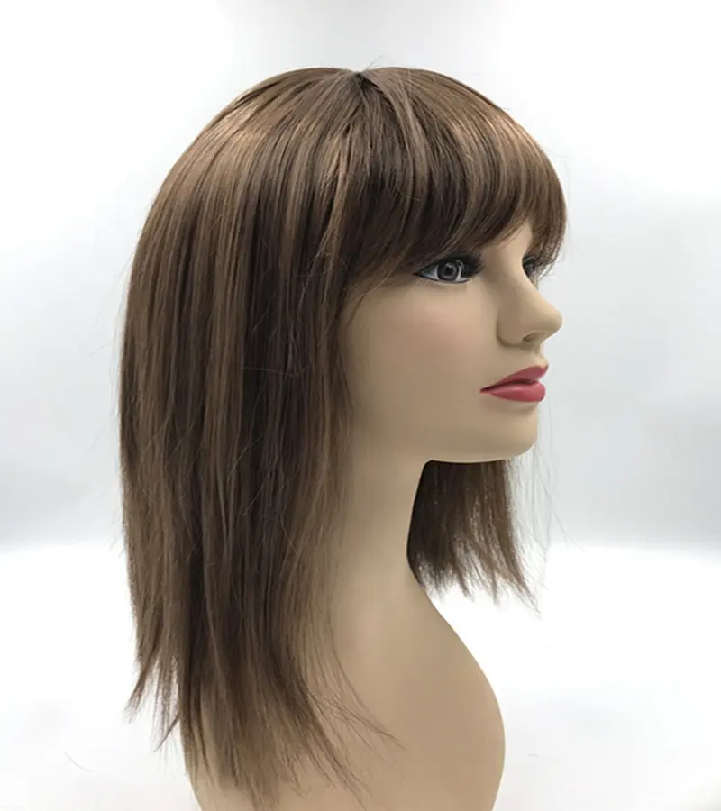 Long Straight Brown Color Synthetic Hair Fashion Cosplay Asian Women Wigs with Bangs