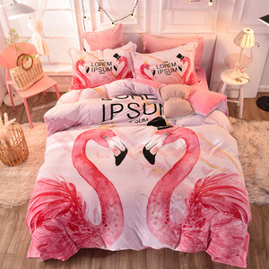 Juego de ropa de cama de terciopelo para niña, juego de ropa de cama de franela rosa con diferentes tipos de impresión, 4 piezas - Product Image 6