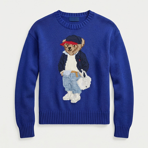 Suéter Premium 100% Algodón con Diseño de Oso para <span class=keywords><strong>Mujer</strong></span>, Tejido Grueso 7GG, Estilo Retro Jacquard, Lujo Discreto, Estilo Old Money - Product Image 1