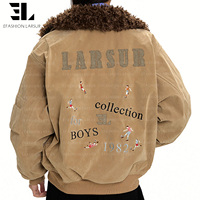 Blouson Bomber en Twill de Coton Lavé Brodé Personnalisé LARSUR avec Col en Fourrure, Veste en Jean Moto Imprimée DTG/DGT