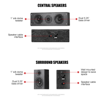 Système de haut-parleurs home cinéma Hypersound Black Wood Grain 5.0CH Surround Sound avec construction en MDF SP-6360