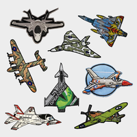 Patch brodé géométrique en forme de silhouette d'avion, détachable avec fixation auto-agrippante, pour vêtements, chapeaux, sacs et sacs à dos, vente en gros, MOQ 50 pièces