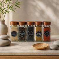 Lot de 24 pots à épices carrés en verre de 120 ml (4 oz) écologiques et personnalisables avec couvercle à vis pour assaisonnements et poivre
