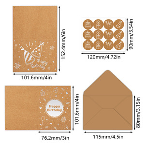 Happy Birthday <b>Cards</b> Kraft Paper <b>Embossed</b> Rectangle Birthday Greeting <b>Cards</b> With Envelopes For Gift Occasion - Product Image 4