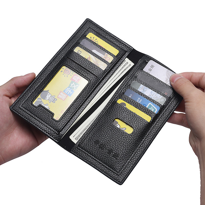TEAMOT Men's Long Leather Wallet - Korean Style Soft Hinge Purse With Card Holder, Black