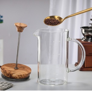 Cafetière à piston manuelle en verre de luxe 400 ml 800 ml avec couvercle en bambou et <span class=keywords><strong>filtre</strong></span> en acier inoxydable 304 pour le bureau et la maison - Product Image 2
