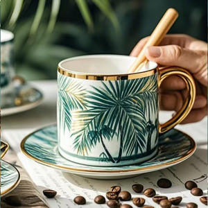 Juego de Tazas de Cerámica, Estilo Vacaciones en la Playa, Diseño de Caballito de Mar y Palmeras, Ecológico, Personalizable, Taza de Té y Café, Diseño Moderno - Product Image 4