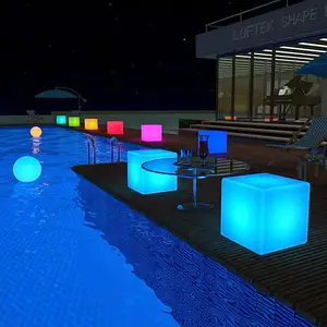 Outdoor Party Table And Chair Set Club Bar Led Cube Light Up Ice Cube Flashing Chairs