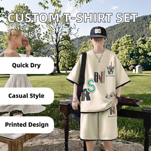 T-shirt à manches courtes tendance et cool personnalisable pour l'été, t-shirt imprimé décontracté, shorts, ensemble en tricot, un article et deux pièces - Product Image 2