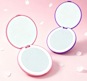 Miroir de poche compact à LED personnalisé pour le voyage, miroir de maquillage pliable à 2 côtés, effet lumineux, mini miroir pour femmes - Product Image 2