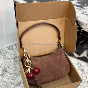 Vintage <b>Lady</b> Suede Shoulder Bag Crescent <b>Purse</b> Coaching Handbag Tassel Cherry Pendant <b>Leather</b> Lining for Daily Wear - Product Image 3