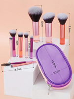 Lot de 10 Pinceaux de Maquillage de Voyage à Manche Court, Kit Complet Outils de Maquillage Professionnels avec Étiquette Privée, Mini Set avec Trousse
