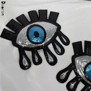 Hot sales custom sequined crying evil eye sequin patch for coat/bags