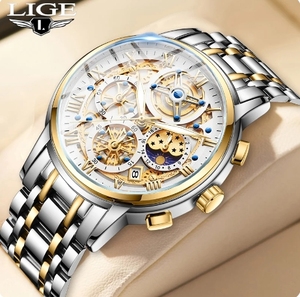 Lige 8973 Mode Luxe Quartz Horloge Topmerk Horloges Relojes De Cuarzo Reloj Montre Rvs Gouden Polshorloge Voor Mannen - Product Image 2