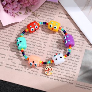 Evil Eye Monster <b>Beaded</b> <b>Bracelet</b> Mixed Color Cartoon Animal Zodiac Unisex Gift Jewelry - Product Image 2