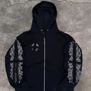 <span class=keywords><strong>Felpa</strong></span> con Cappuccio e Zip Chromm Heart, Produzione OEM all'Ingrosso, in Poliestere e Cotone Nero con Ricamo, <span class=keywords><strong>Oversize</strong></span> per <span class=keywords><strong>Uomo</strong></span> Y02 - Product Image 2