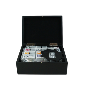 Jeux de table de luxe Boîte en bois Double 12 dominos Ensemble de jeux de dominos colorés personnalisés avec train mexicain Accessoires octogonaux - Product Image 1